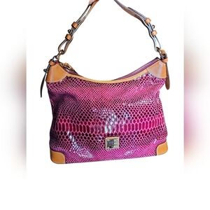 DOONEY & BOURKE ERICA HOBO BAG SNAKE EMBOSSED FUCHSIA LEATHER PURSE EUC